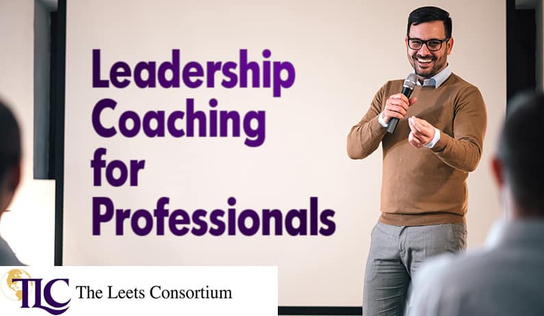 leadership coach in front of professionals