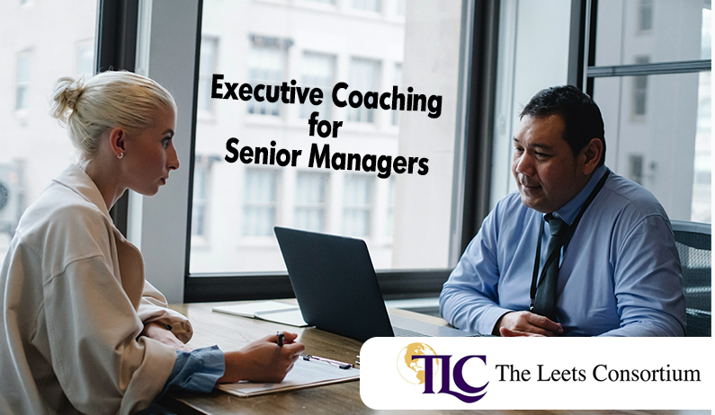 an executive coach in a session with a senior manager at office