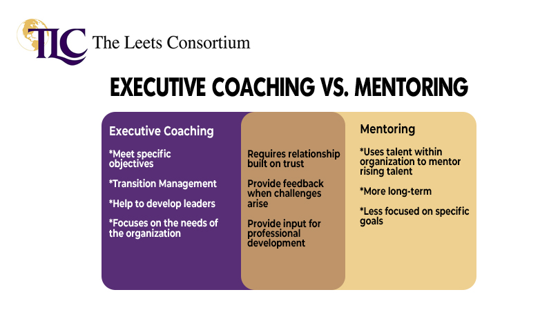 showing executive coaching and mentoring similarities and differences - relationship building, feedback on challenges, input for professional development